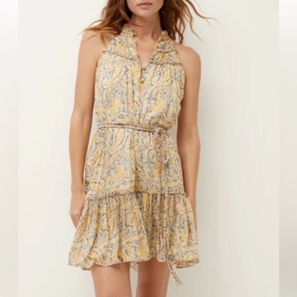 Veronica Beard Yellow Paisley Ruffled‎ Halter Midi Dress